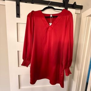 V-Neck Red Blouse with Long Sleeves